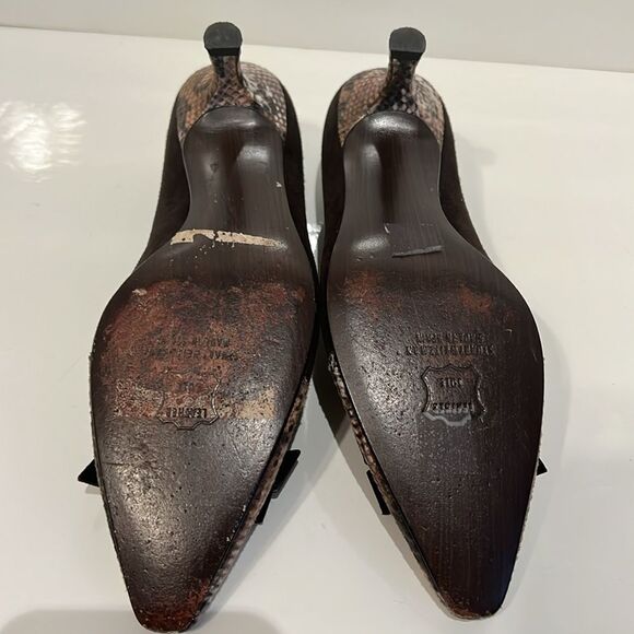 Stuart Weitzman Brown Suede/Embossed Leather Toe and Kitten Heel Shoes Size 7 - Picture 11 of 15